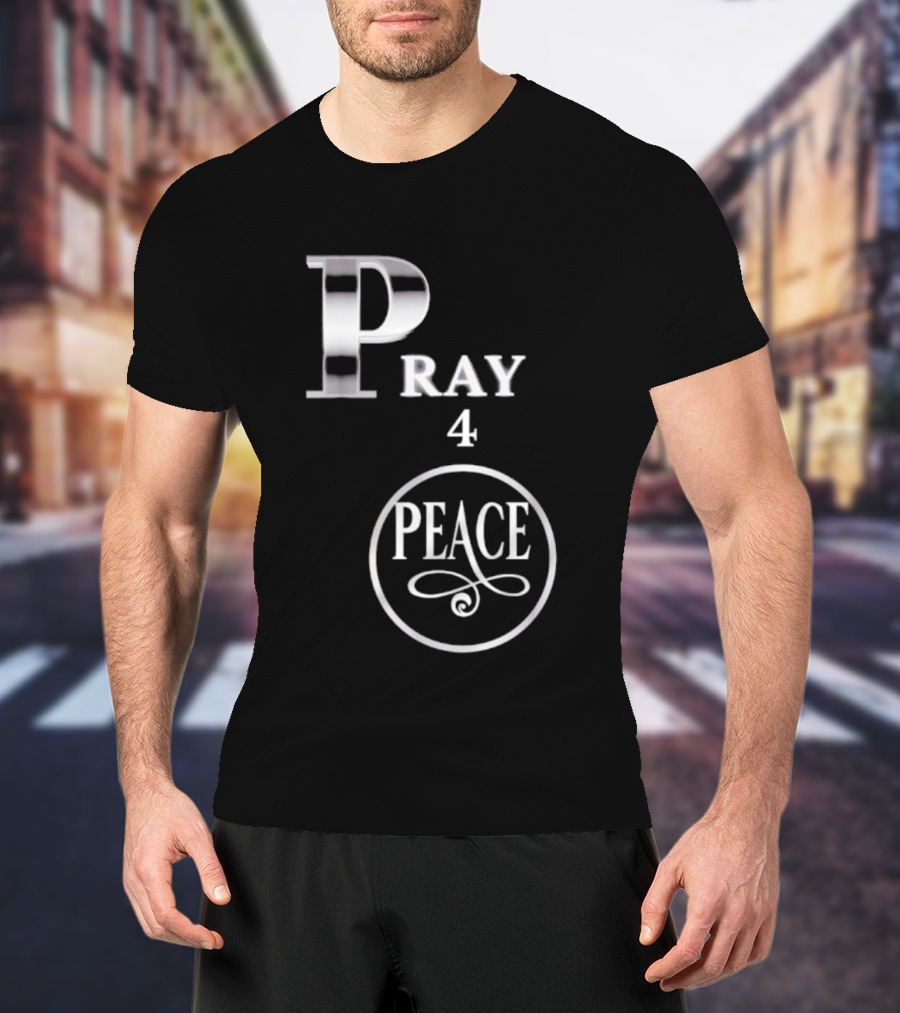 Pray 4 Peace Silver Letters Circular T-Shirt
