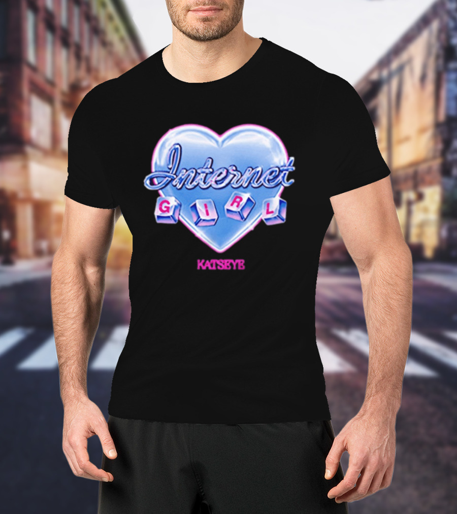 Katseye Internet Girl Neon Blue Heart T-Shirt