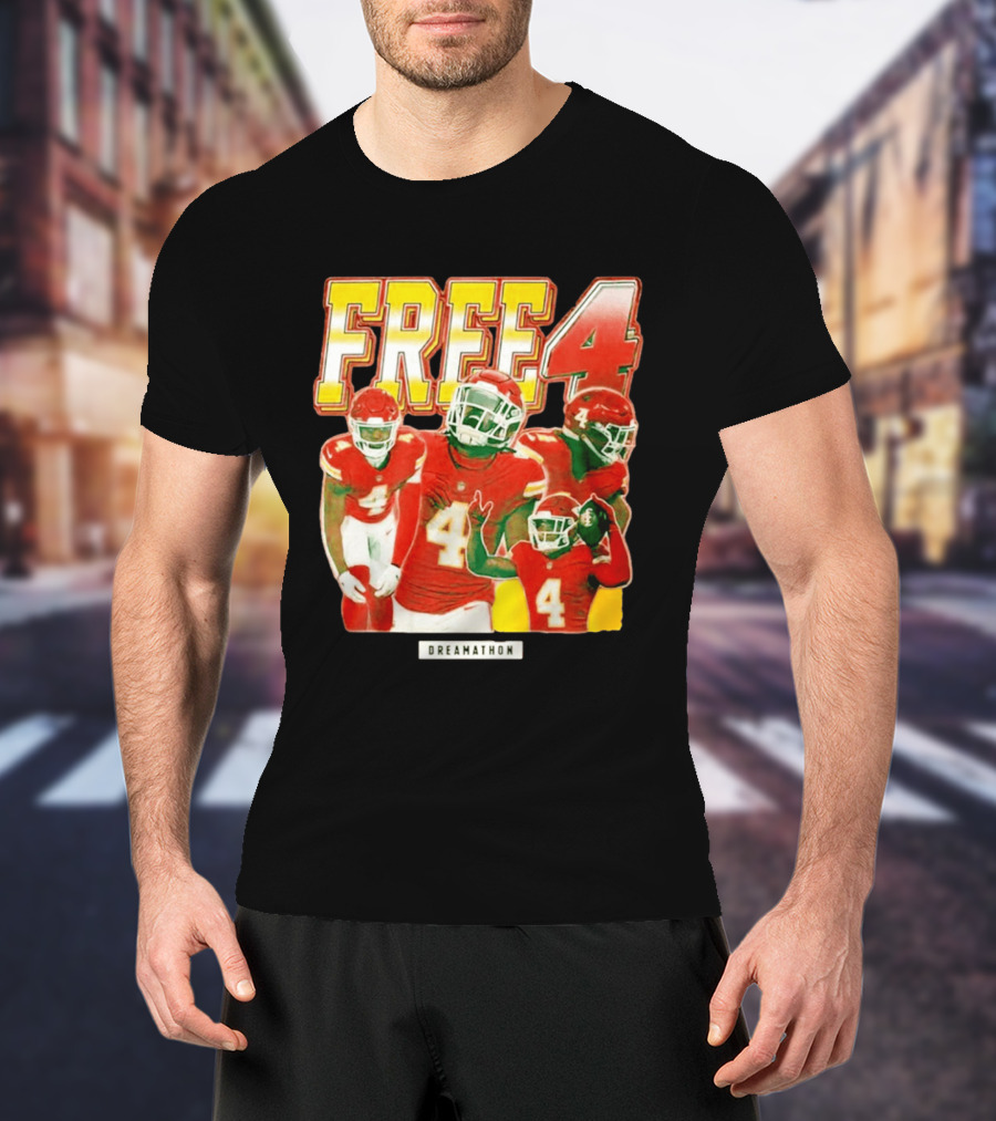 Free 4 Dreamathon Player Collage Red Football Jersey Number 4 T-Shirt