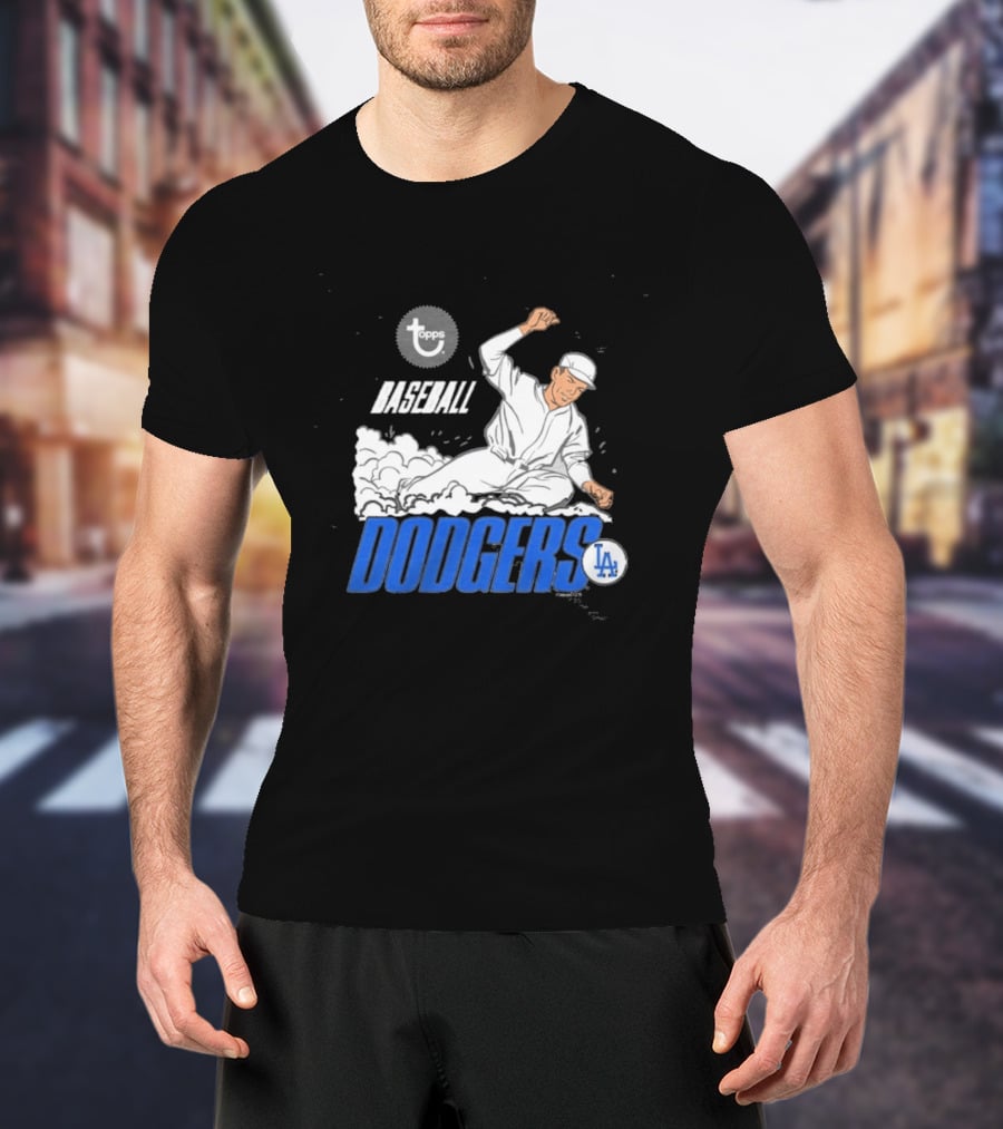 Dodgers LA Baseball Cartoon Topps MLB Raglan T-Shirt