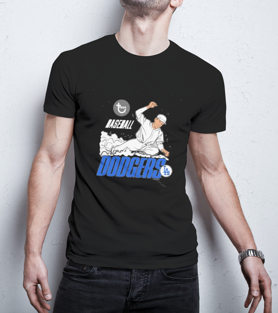 Dodgers LA Baseball Cartoon Topps MLB Raglan T-Shirt