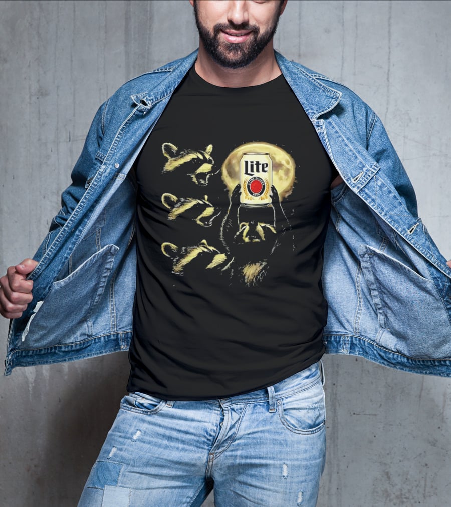 Moon Raccoon Lite Beer Can In Full Moonlight T-Shirt
