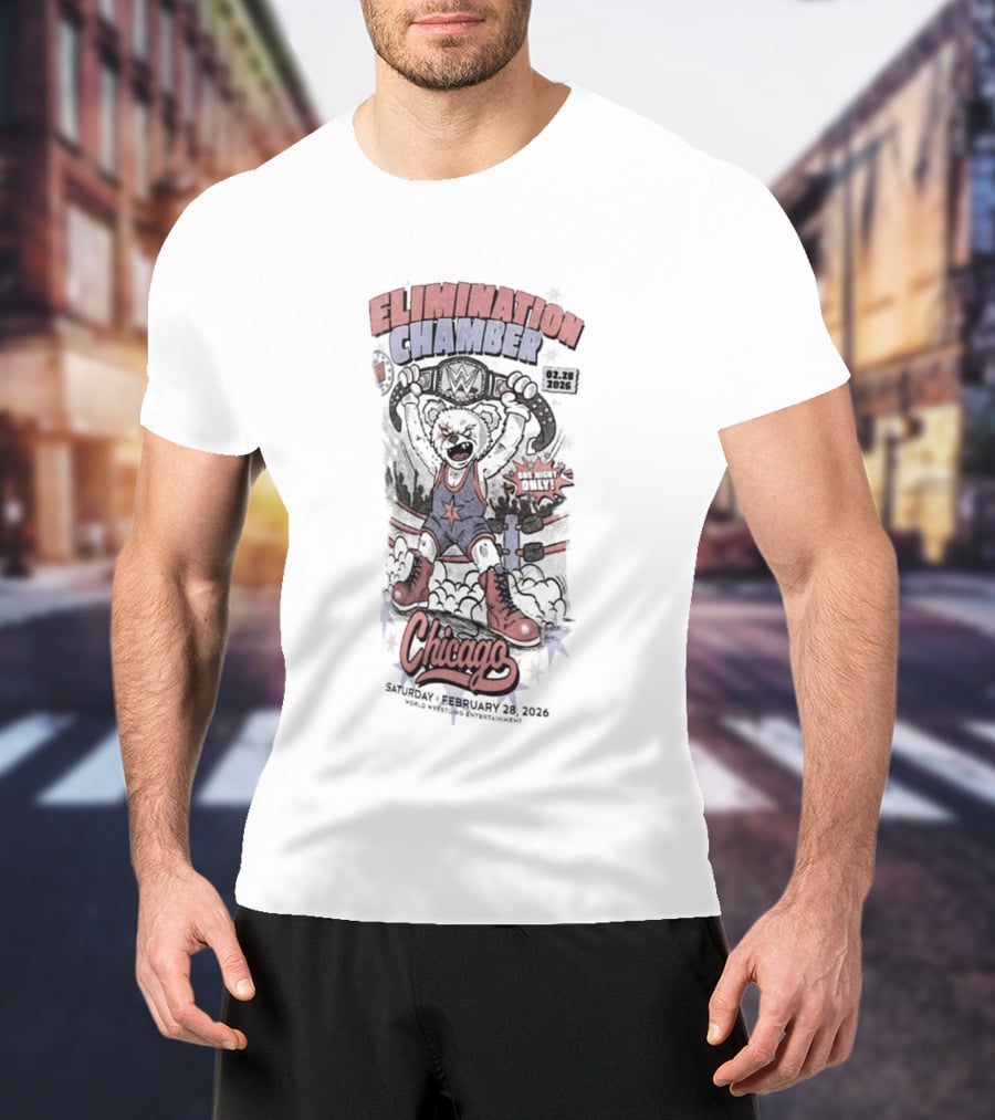Elimination Chamber 2026 Chicago Cartoon Bear T-Shirt
