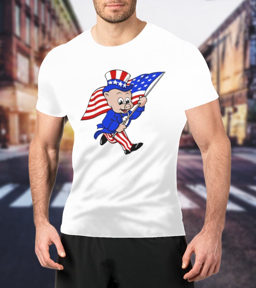 Piggly Wiggly Patriotic July 4th Celebration With American Flag And Uncle Sam Hat T-Shirt