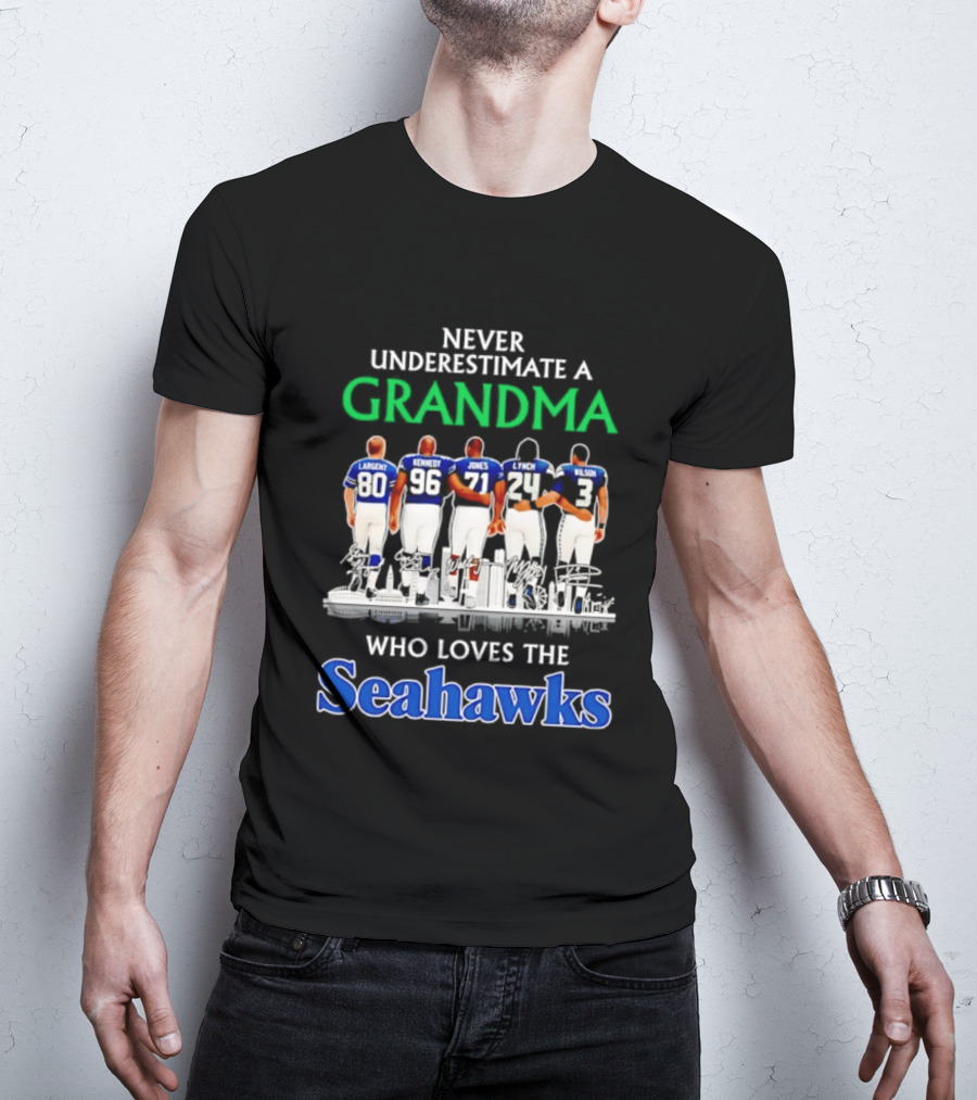 Never Underestimate A Grandma Who Loves The Seahawks Largent Kennedy Jones Lyles T-Shirt
