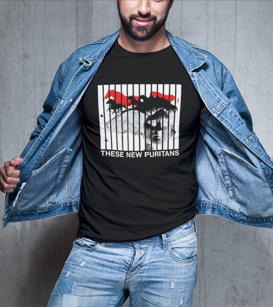 These New Puritans Face And Red Abstract Paint Stripes T-Shirt