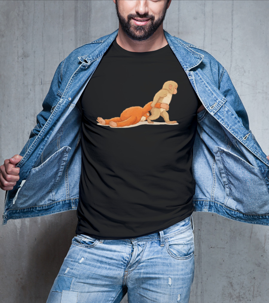 Baby Monkey Punch Hilarious Cartoon Primate Scene T-Shirt
