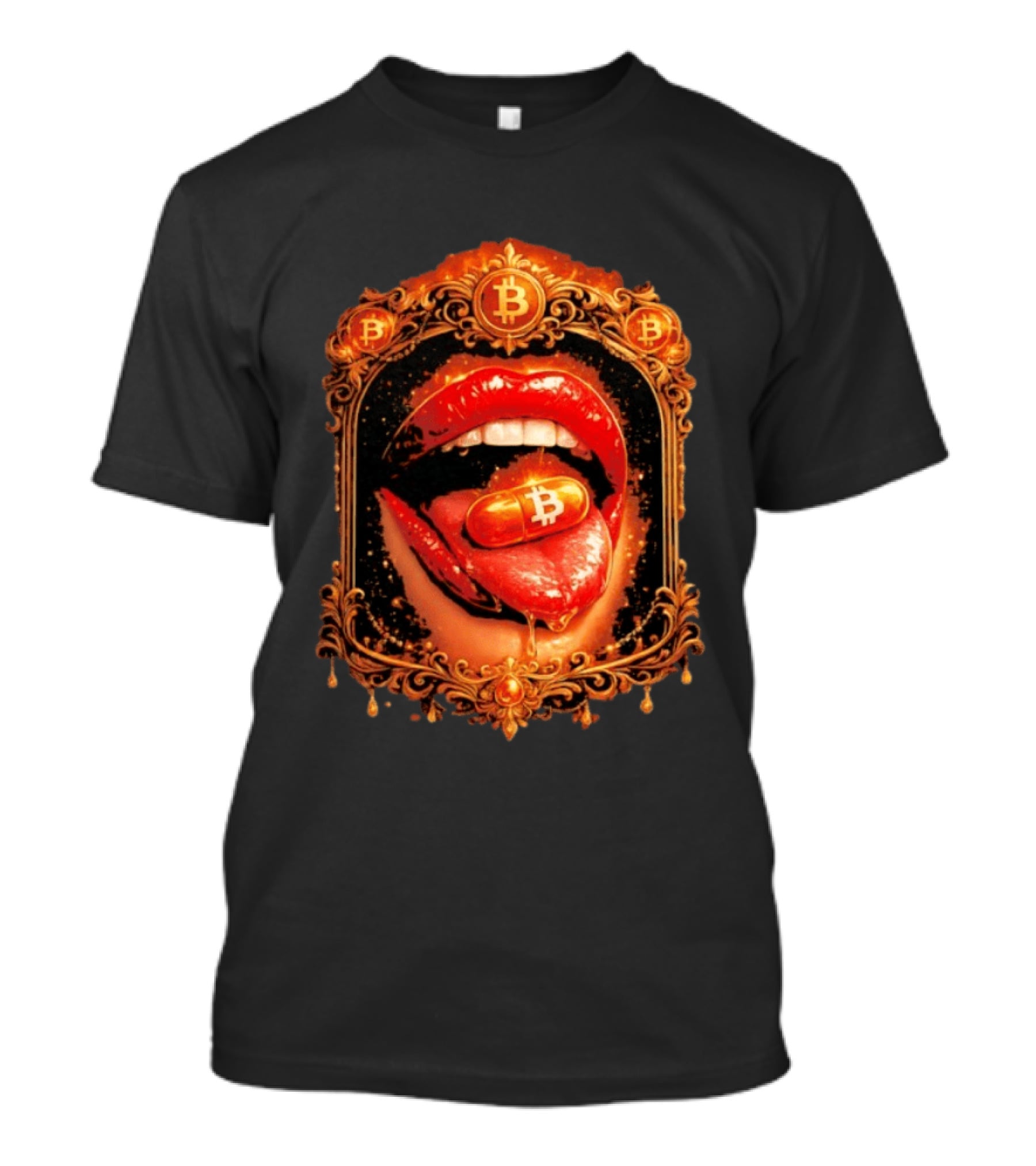 Bitcoin Orange Pill Lips Iconic Cryptocurrency T-Shirt