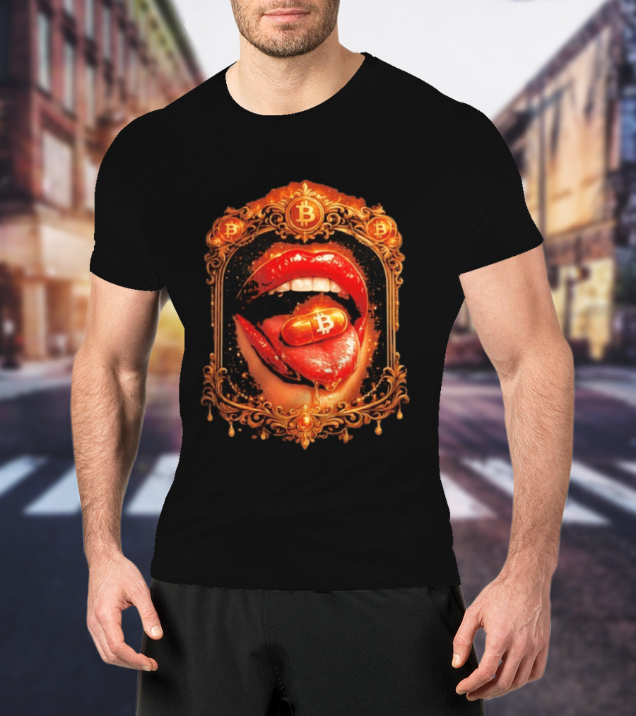 Bitcoin Orange Pill Lips Iconic Cryptocurrency T-Shirt