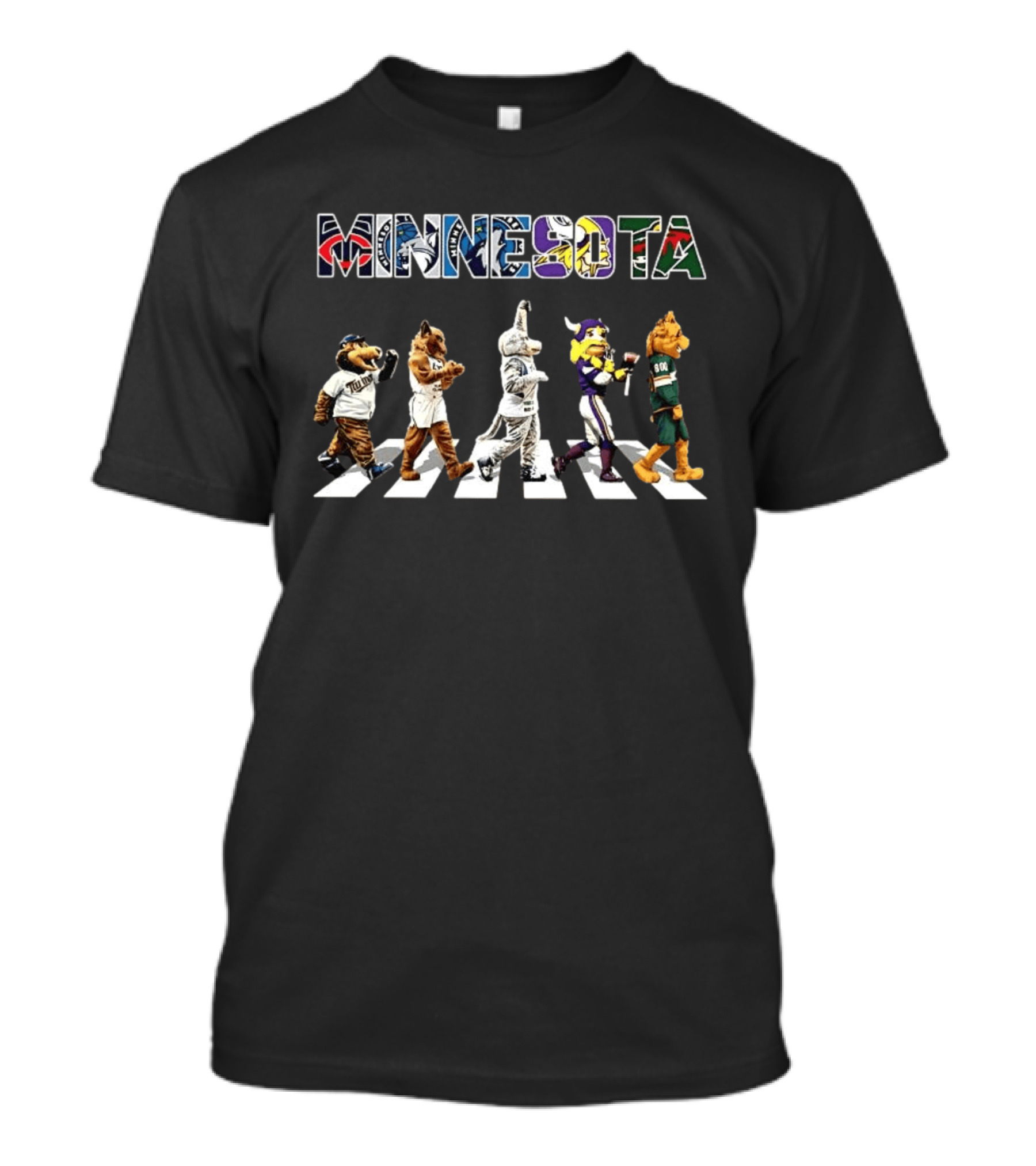 Minnesota Twins Timberwolves Wild Vikings Golden Gophers Mascot Abbey Road T-Shirt