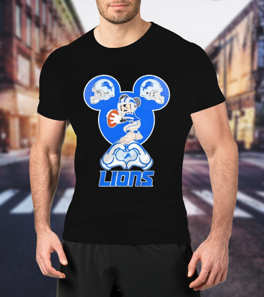 Detroit Lions Mickey Mouse Football Heart Helmets T-Shirt