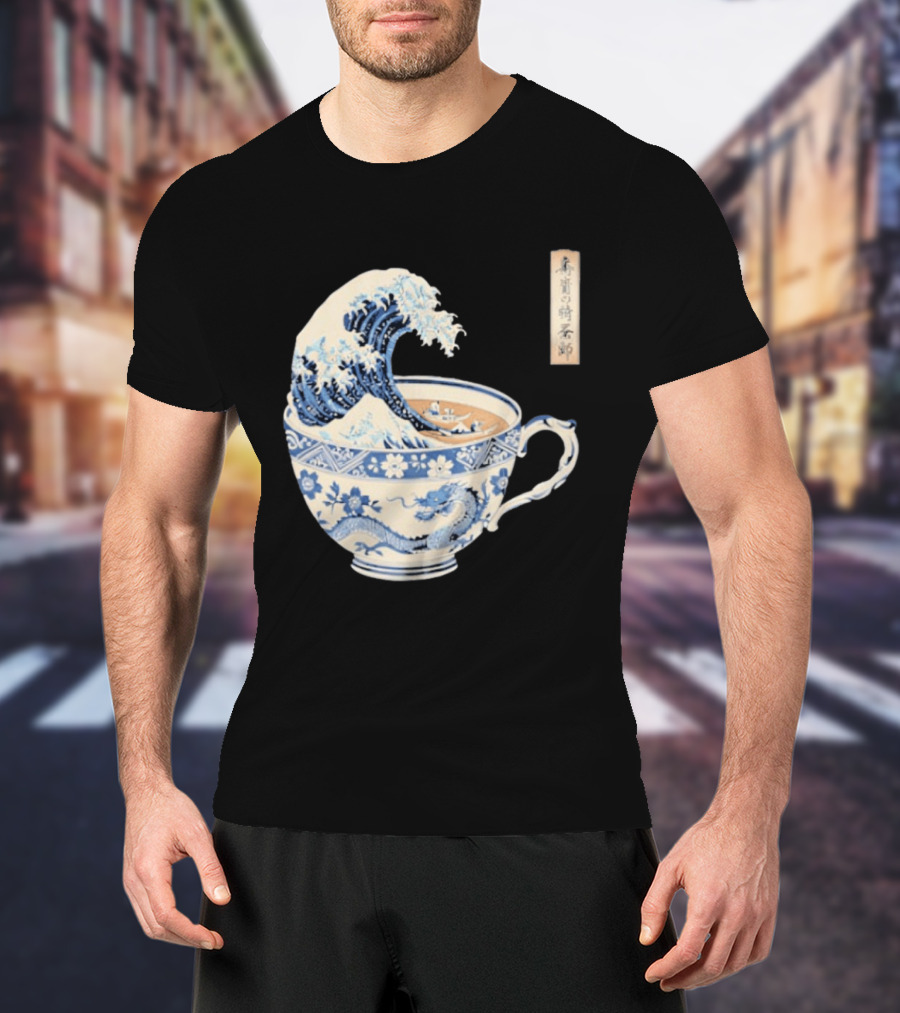 The Great Kanagawa Tea Cup Ukiyo E Wave Meets Dragon Porcelain T-Shirt