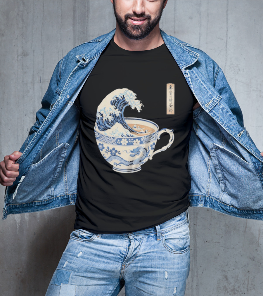 The Great Kanagawa Tea Cup Ukiyo E Wave Meets Dragon Porcelain T-Shirt