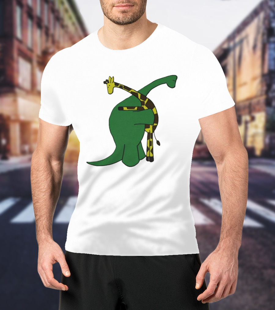 Dinosaur And Giraffe Friendship Embrace T-Shirt