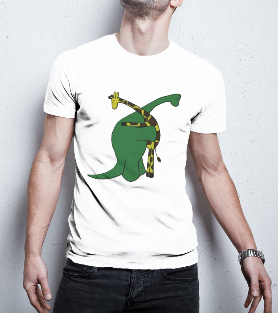 Dinosaur And Giraffe Friendship Embrace T-Shirt