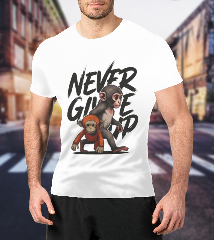 Never Give Up Inspirational Monkeys Motivational Message T-Shirt