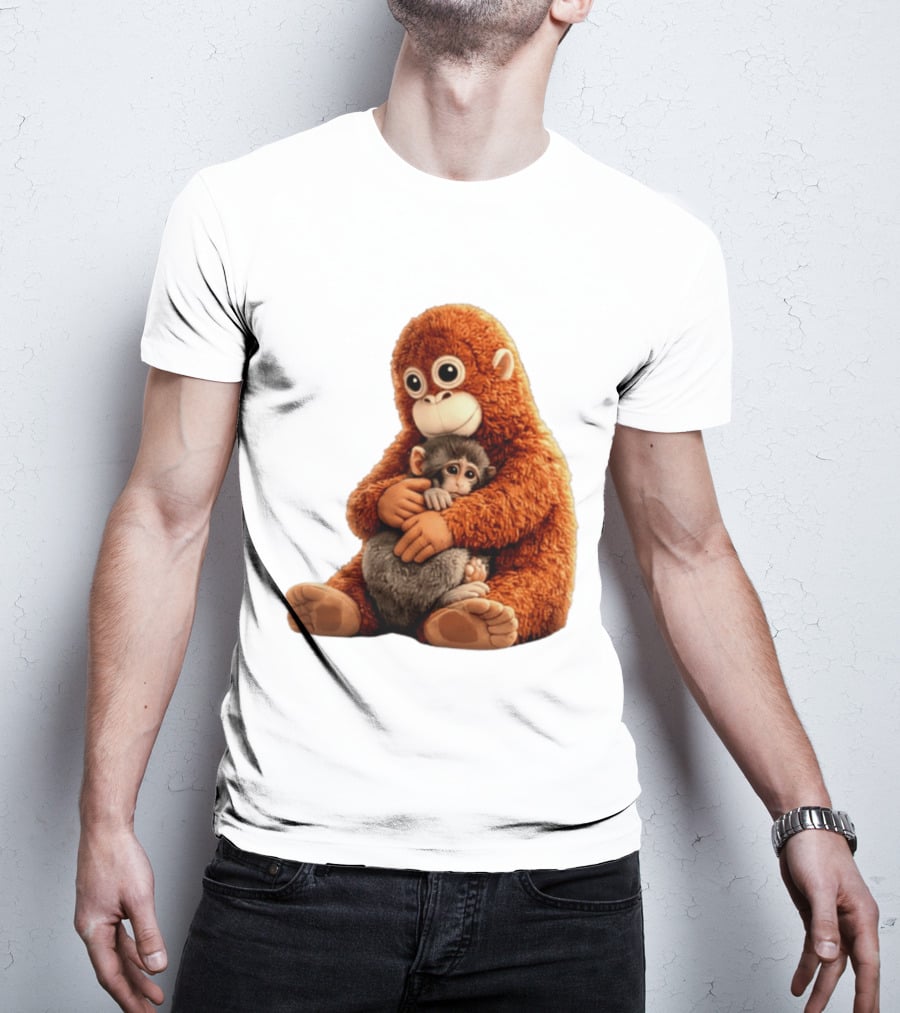 Punch Monkey Hugging Plush Baby Monkey T-Shirt