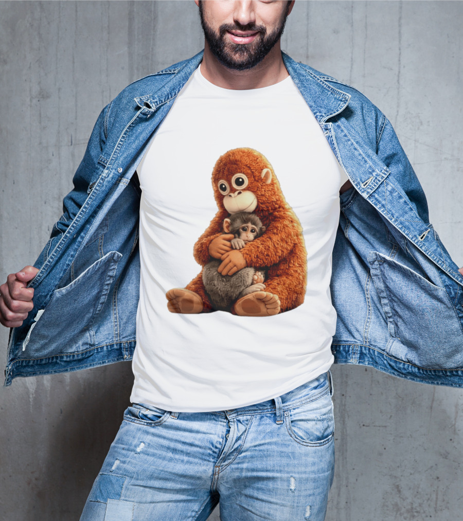 Punch Monkey Hugging Plush Baby Monkey T-Shirt
