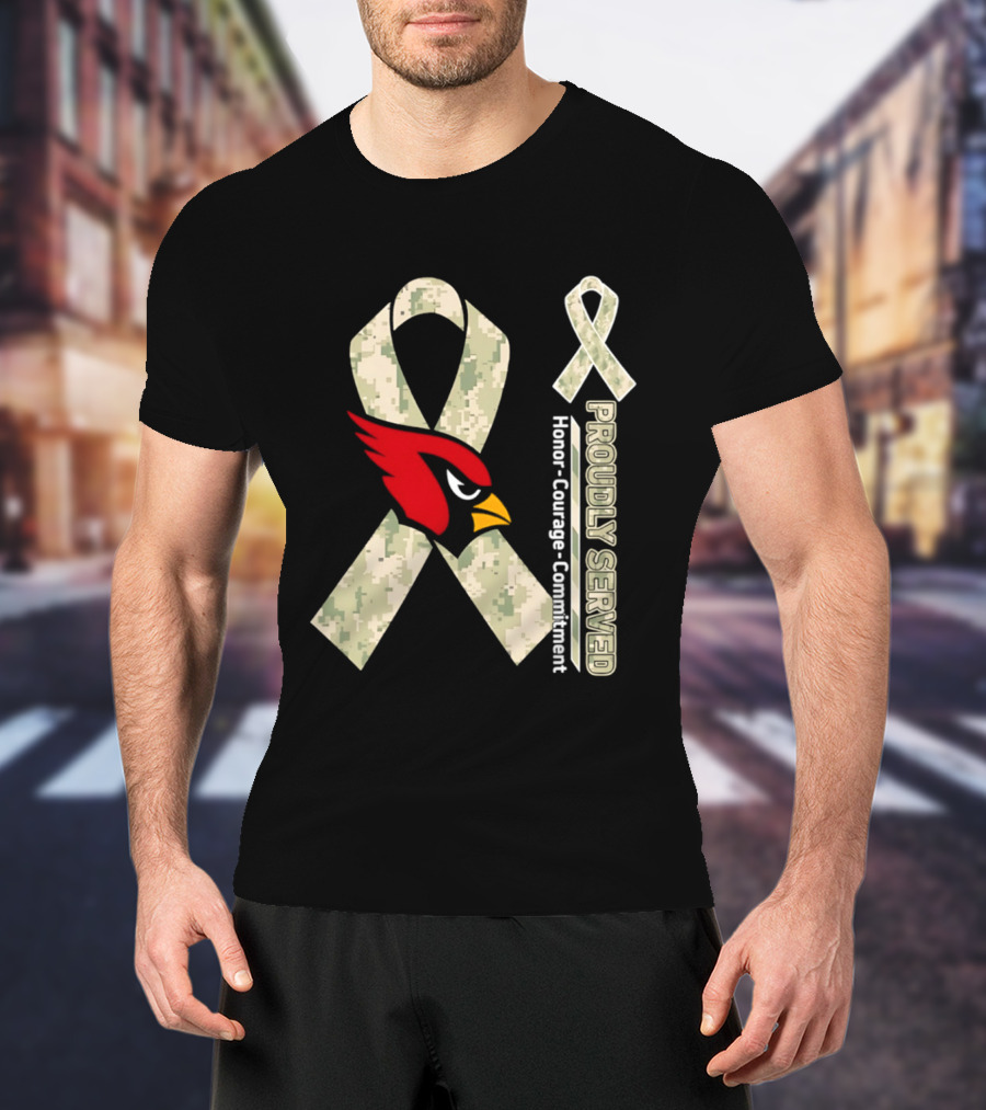 Arizona Cardinals Proudly Served Military Camo Honor Courage Commitment T-Shirt