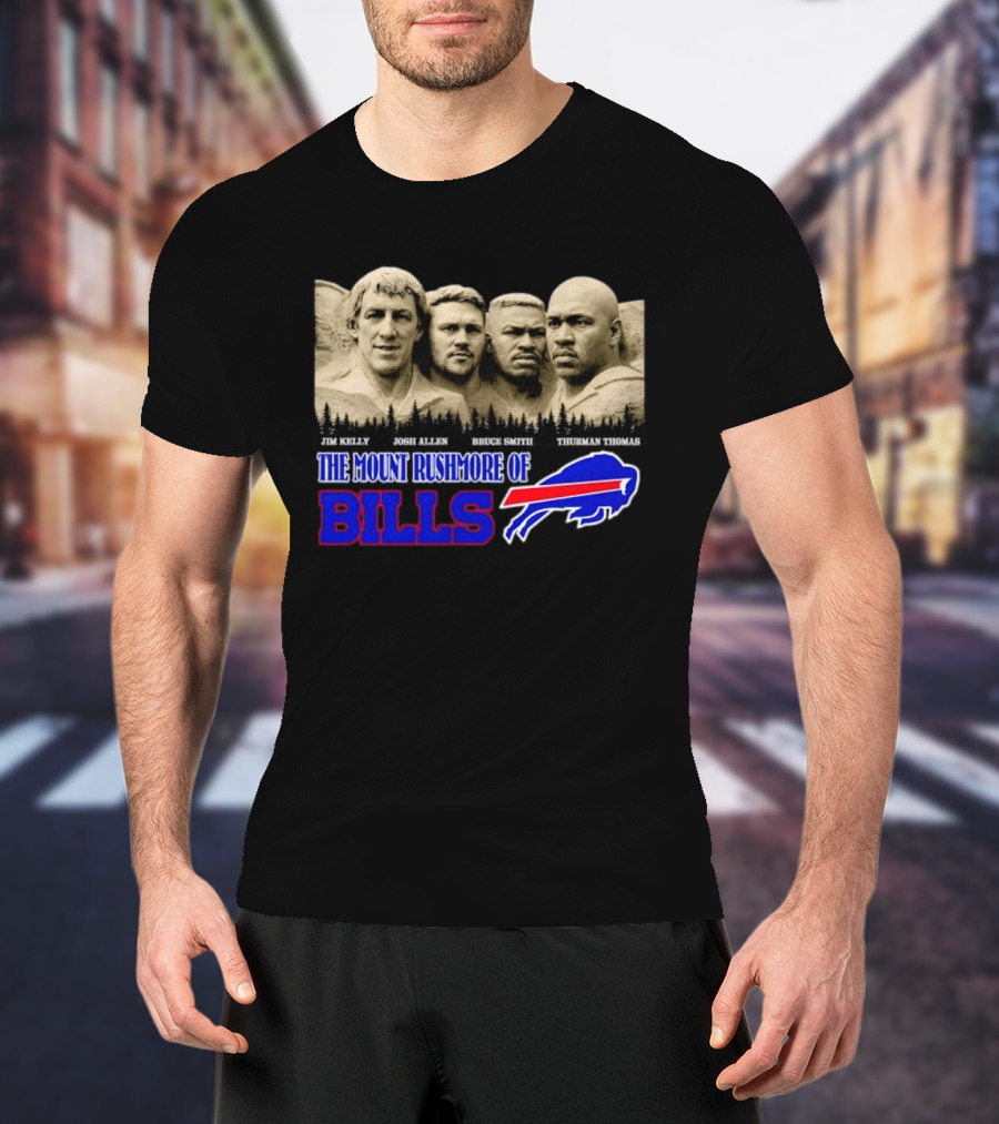 Jim Kelly Josh Allen Bruce Smith Thurman Thomas The Mount Rushmore Of Buffalo Bills T-Shirt