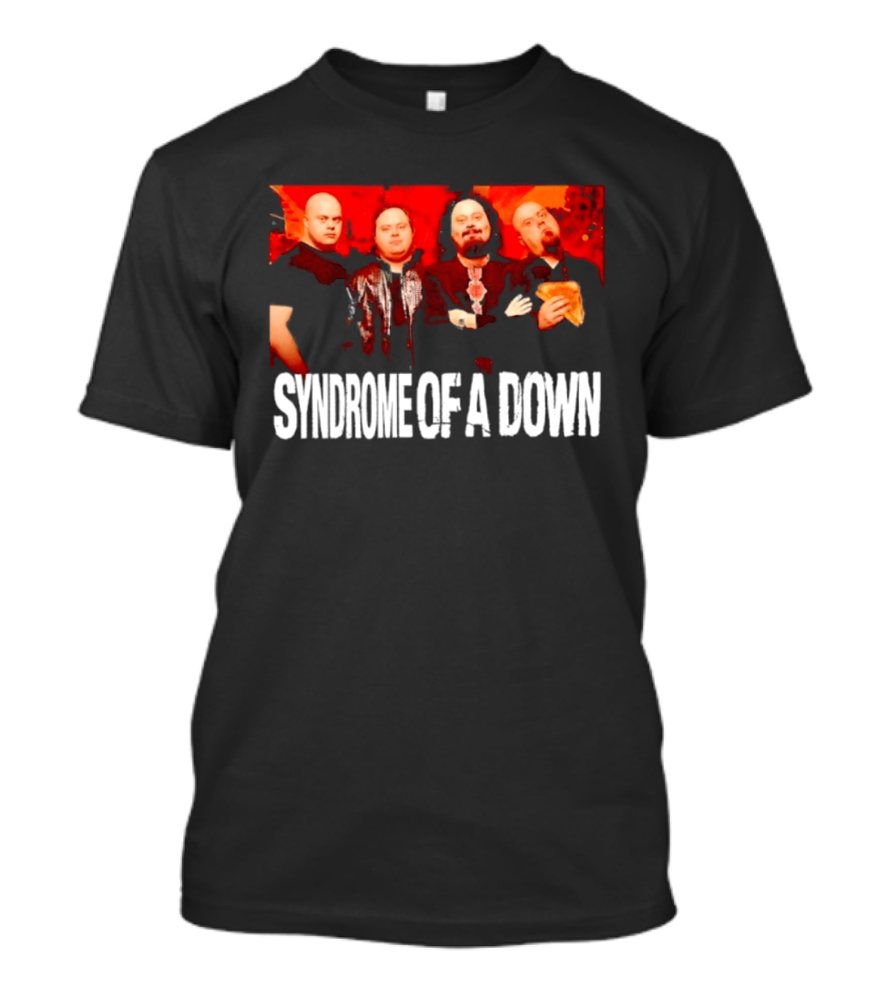 Syndrome Of A Down Band Spoof With Four Figures Eating Pizza T-Shirt