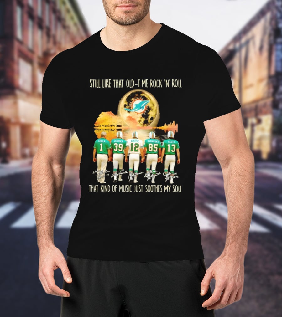 Miami Dolphins Shula Csonka Griese Buoniconti Scott Old Time Rock 'N' Roll Moon Skyline T-Shirt