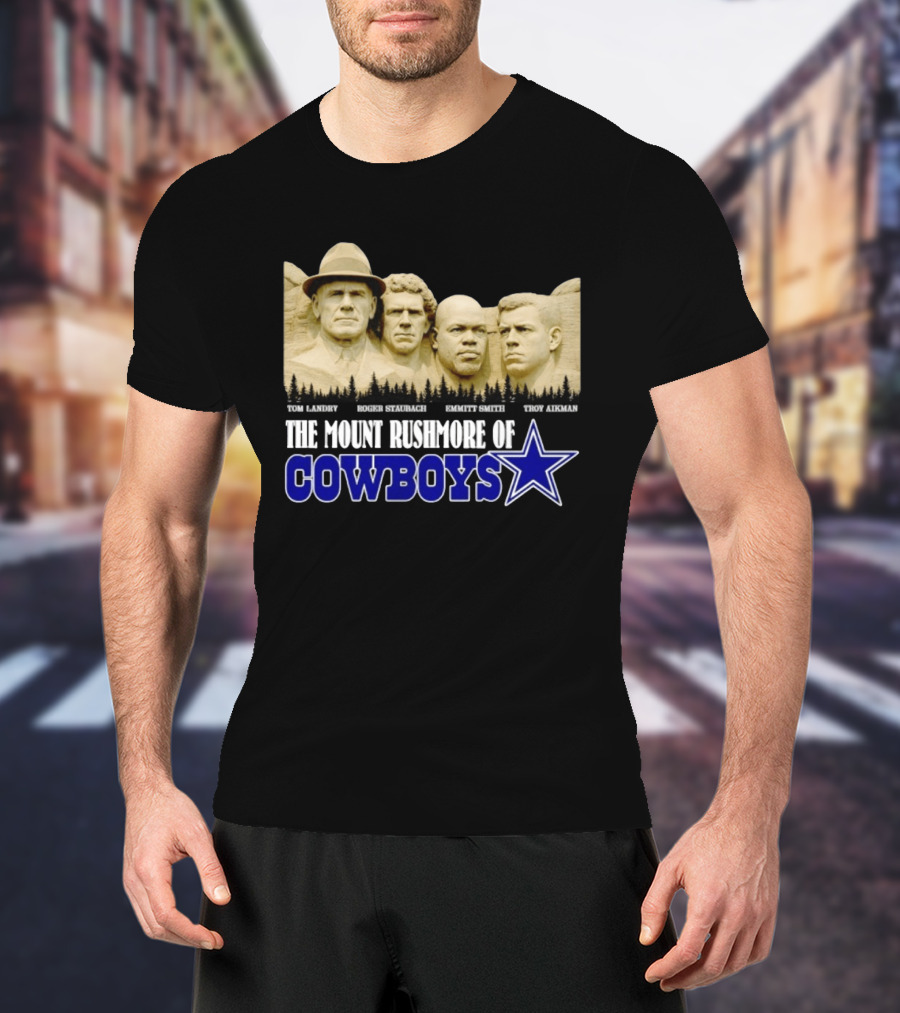 Tom Landry Roger Staubach Emmitt Smith Troy Aikman Mount Rushmore Cowboys Star T-Shirt