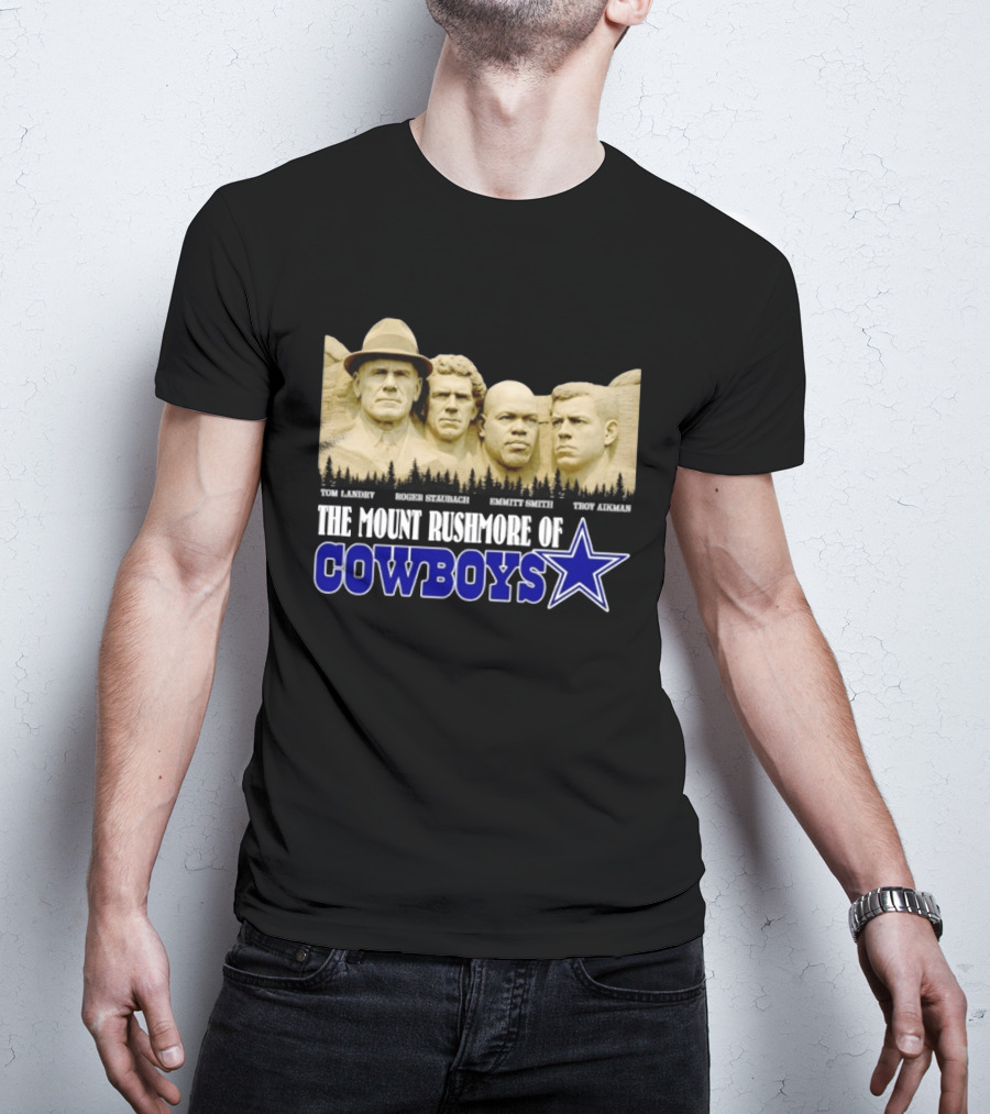 Tom Landry Roger Staubach Emmitt Smith Troy Aikman Mount Rushmore Cowboys Star T-Shirt