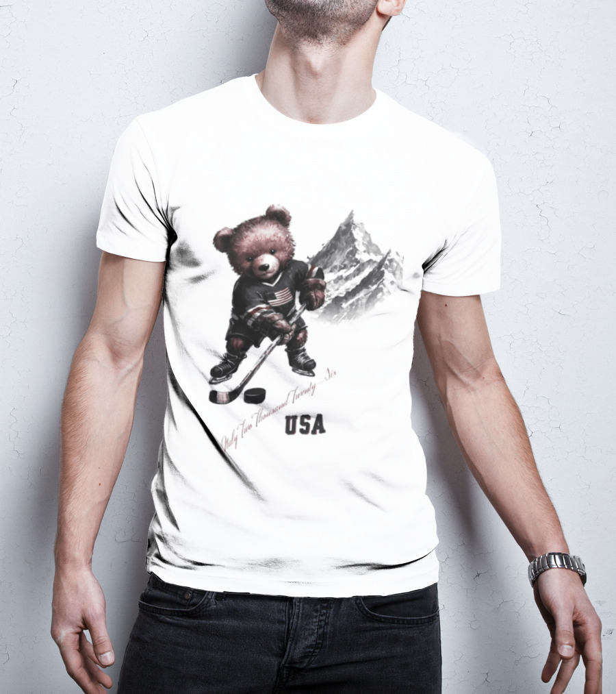 USA Ice Hockey Teddy Bear Italy 2026 T-Shirt