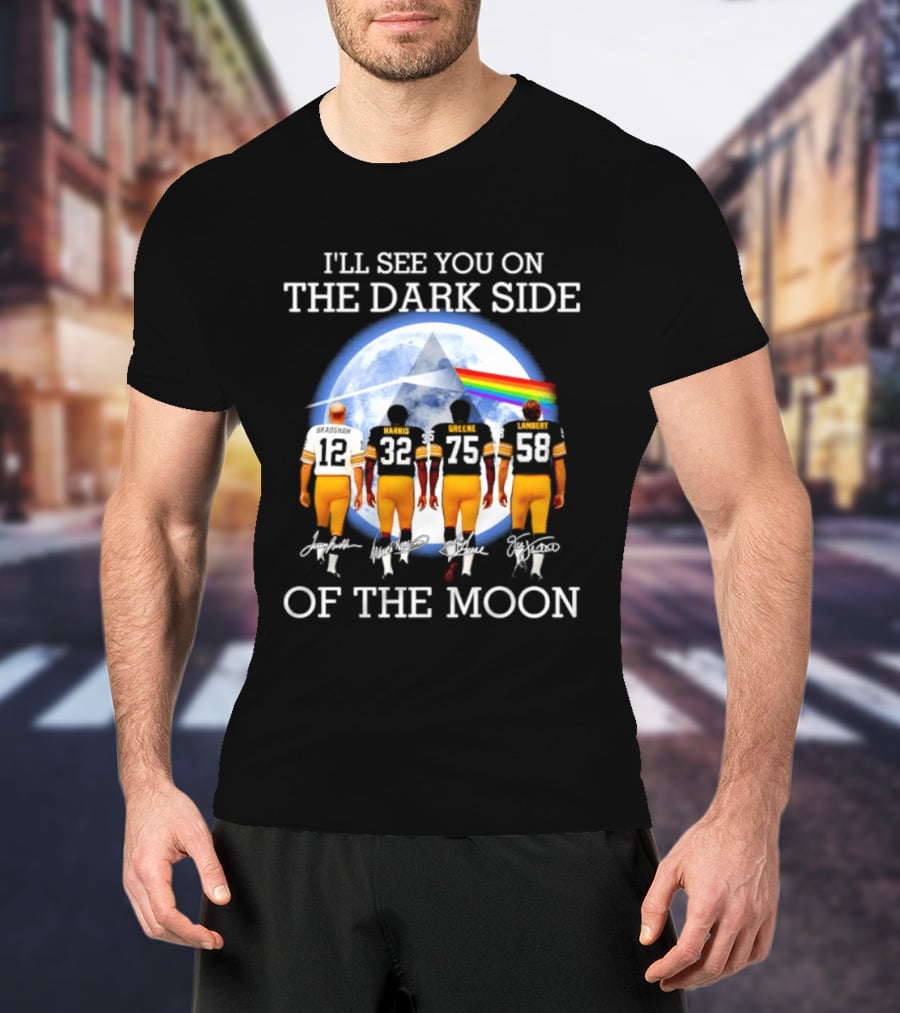 Pittsburgh Steelers I'll See You On The Dark Side Of The Moon Players Walking In Front Of Moon And Prism T-Shirt
