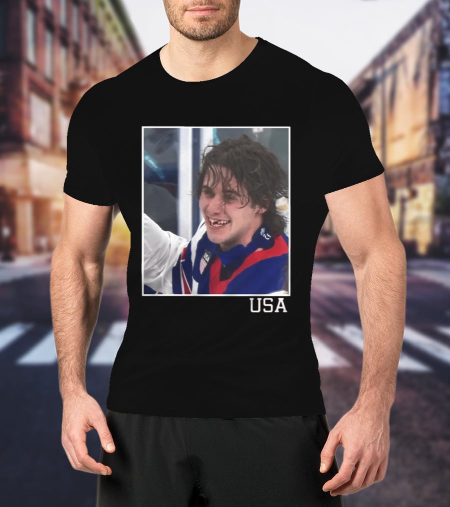 Jack Hughes USA Hockey Toothless Smile T-Shirt