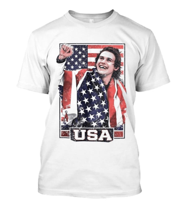 Jack Hughes USA Gold Medal Milano Cortina 2026 American Flag Hockey T-Shirt