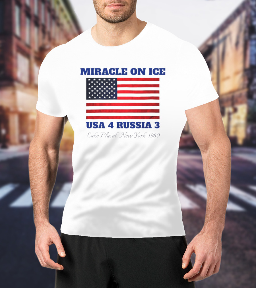 Miracle On Ice USA 4 Russia 3 American Flag Lake Placid New York 1980 Olympic 2026 Milano Cortina T-Shirt
