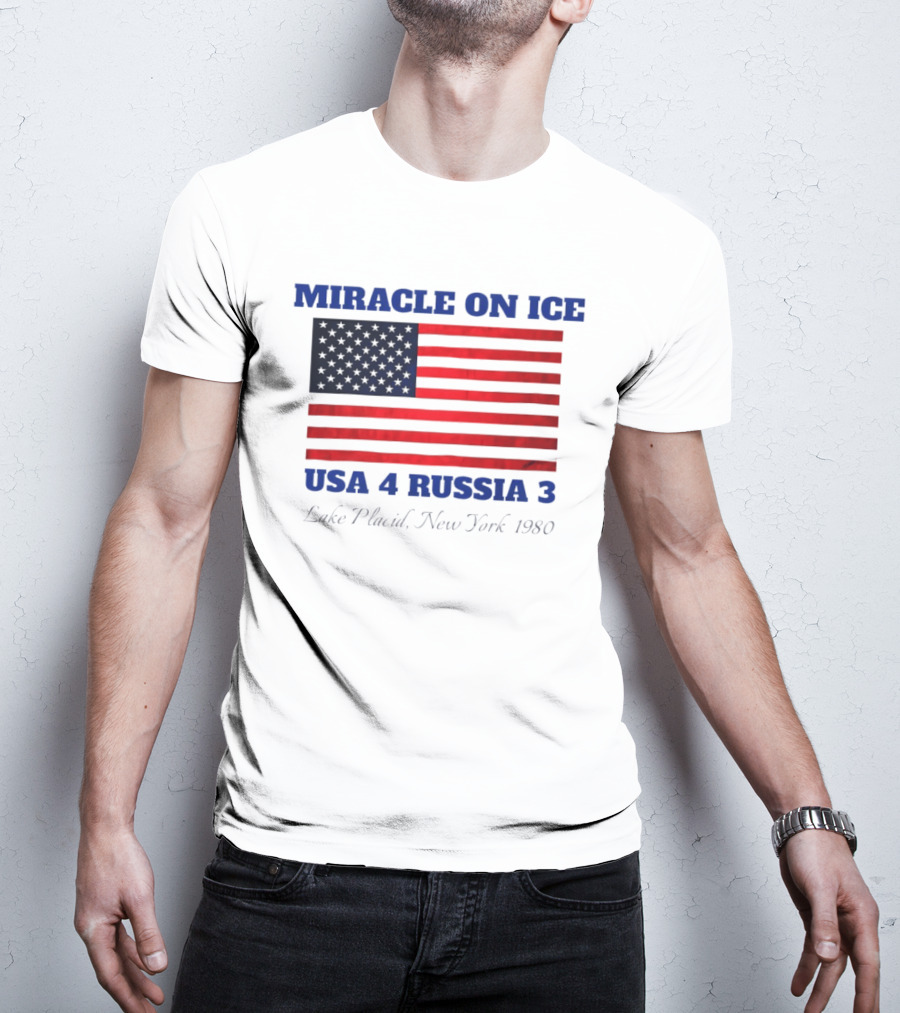 Miracle On Ice USA 4 Russia 3 American Flag Lake Placid New York 1980 Olympic 2026 Milano Cortina T-Shirt