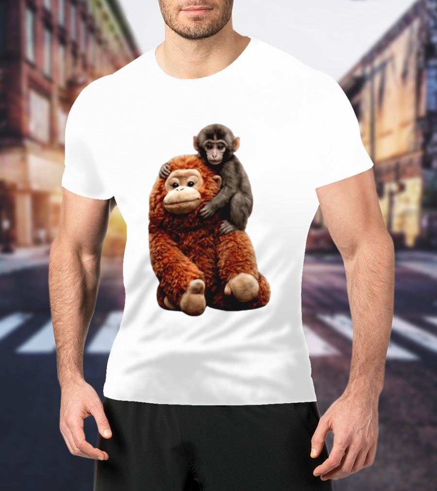 Monkey Punch Plush Toy And Baby Monkey Cuddling Image T-Shirt