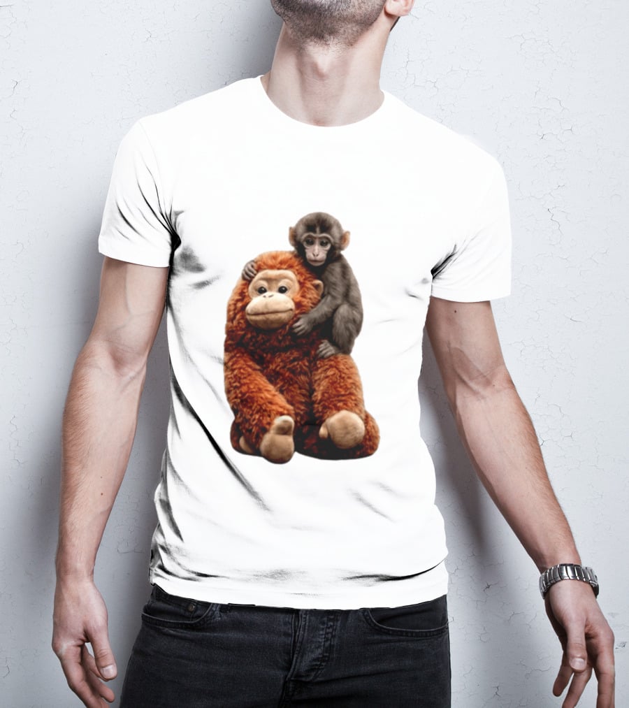 Monkey Punch Plush Toy And Baby Monkey Cuddling Image T-Shirt