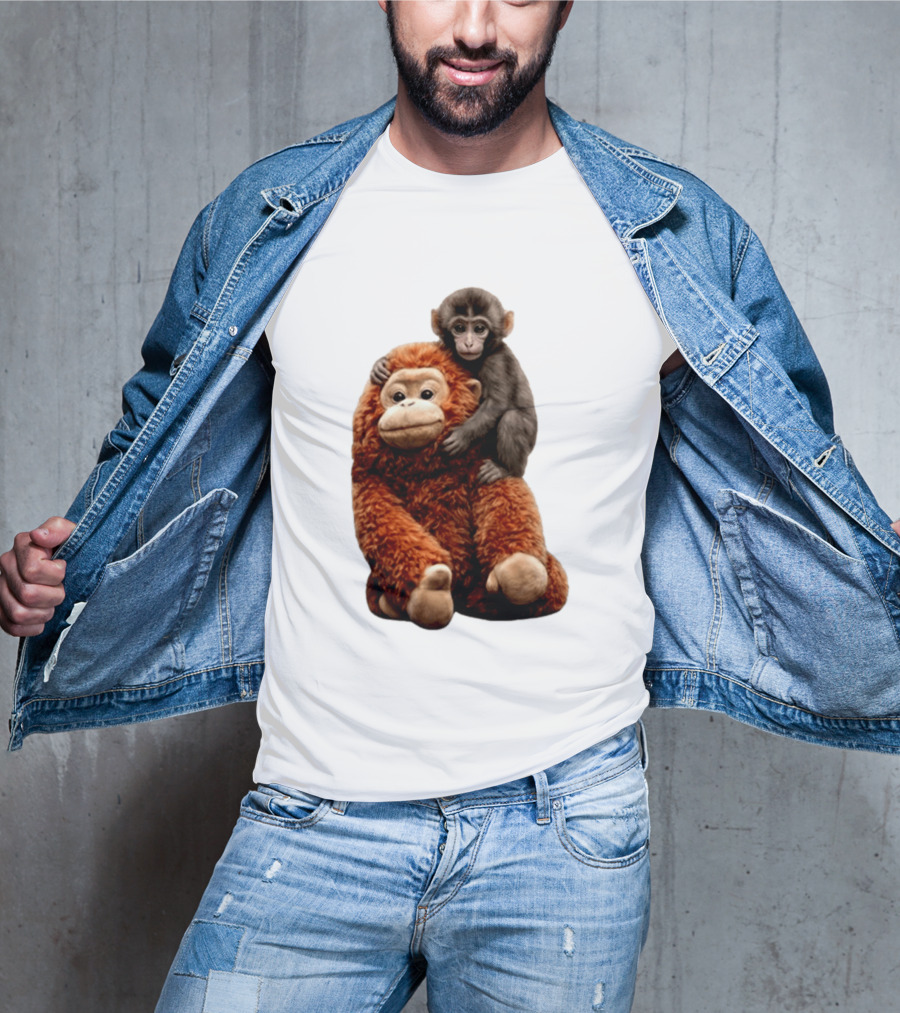 Monkey Punch Plush Toy And Baby Monkey Cuddling Image T-Shirt
