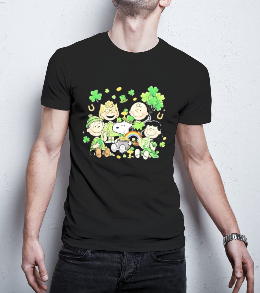 St. Patrick's Day Peanuts Snoopy And Friends With Shamrocks Horseshoes And Rainbow T-Shirt