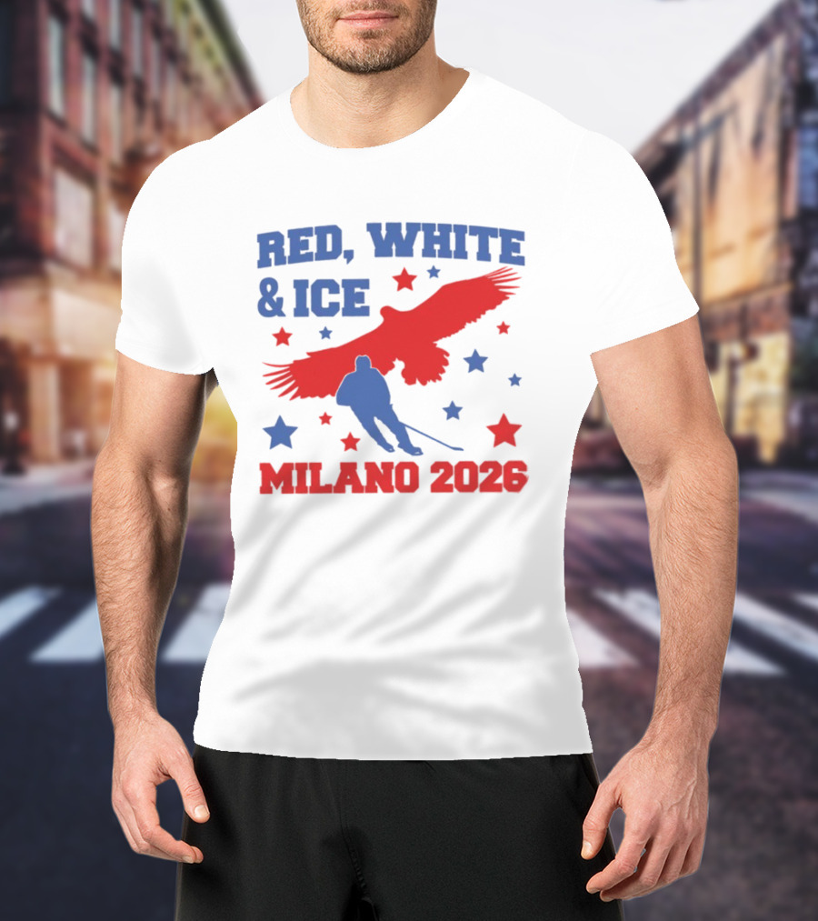 Red White And Ice Milano 2026 USA Hockey Eagle And Stars T-Shirt