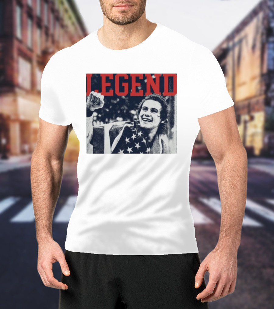 The Ice Sacrifice Jack Hughes Legend Fist Raised American Flag T-Shirt