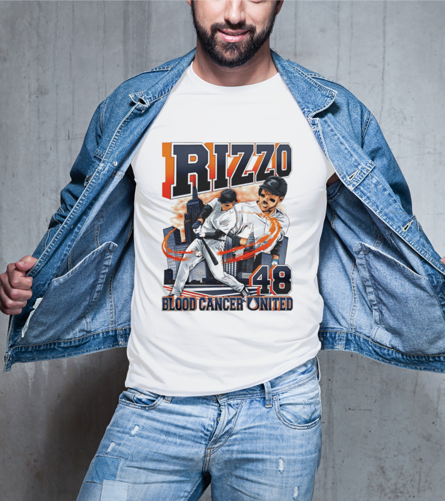 Rizzo 48 Blood Cancer United Hand Drawn Baseball T-Shirt