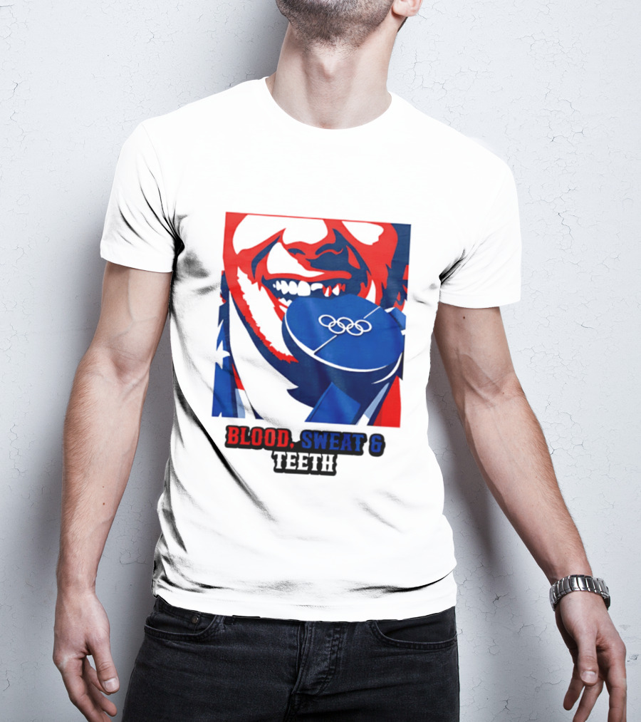 Blood Sweat Teeth Jack Hughes USA Olympic Hockey Gold Medal Champs T-Shirt