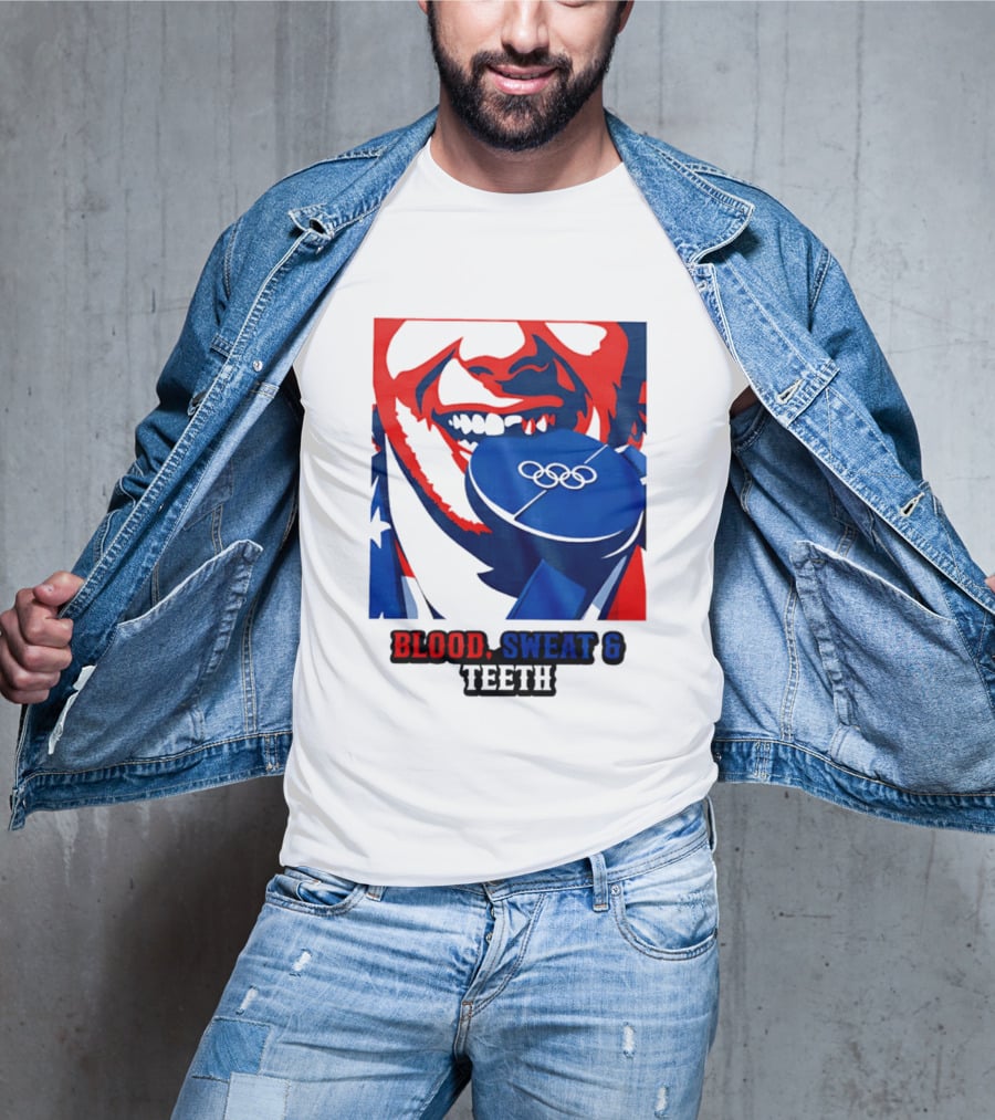 Blood Sweat Teeth Jack Hughes USA Olympic Hockey Gold Medal Champs T-Shirt
