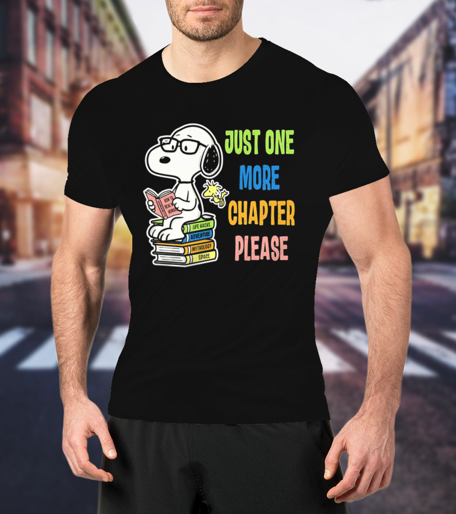Snoopy Just One More Chapter Please Peanuts Reading Glasses Books Stack T-Shirt