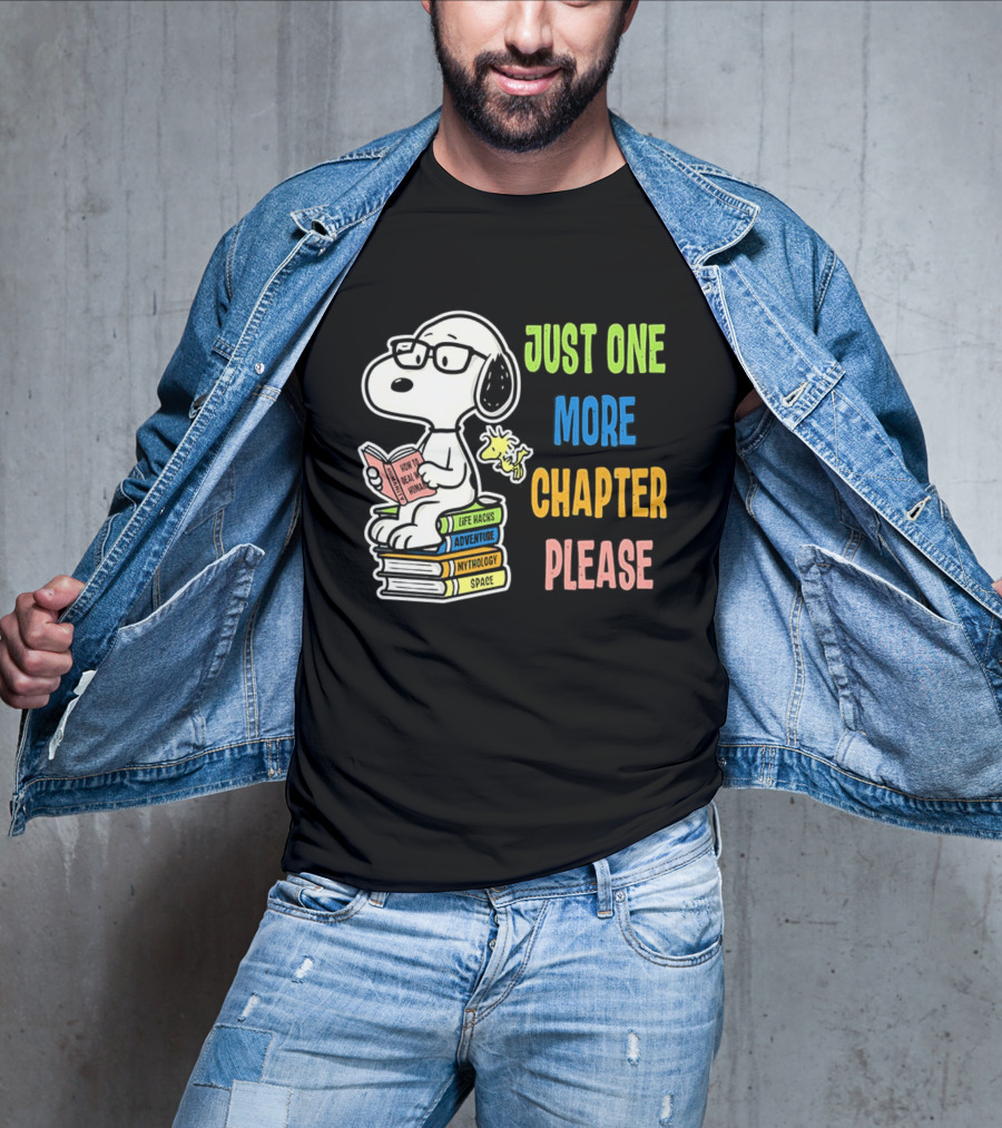 Snoopy Just One More Chapter Please Peanuts Reading Glasses Books Stack T-Shirt