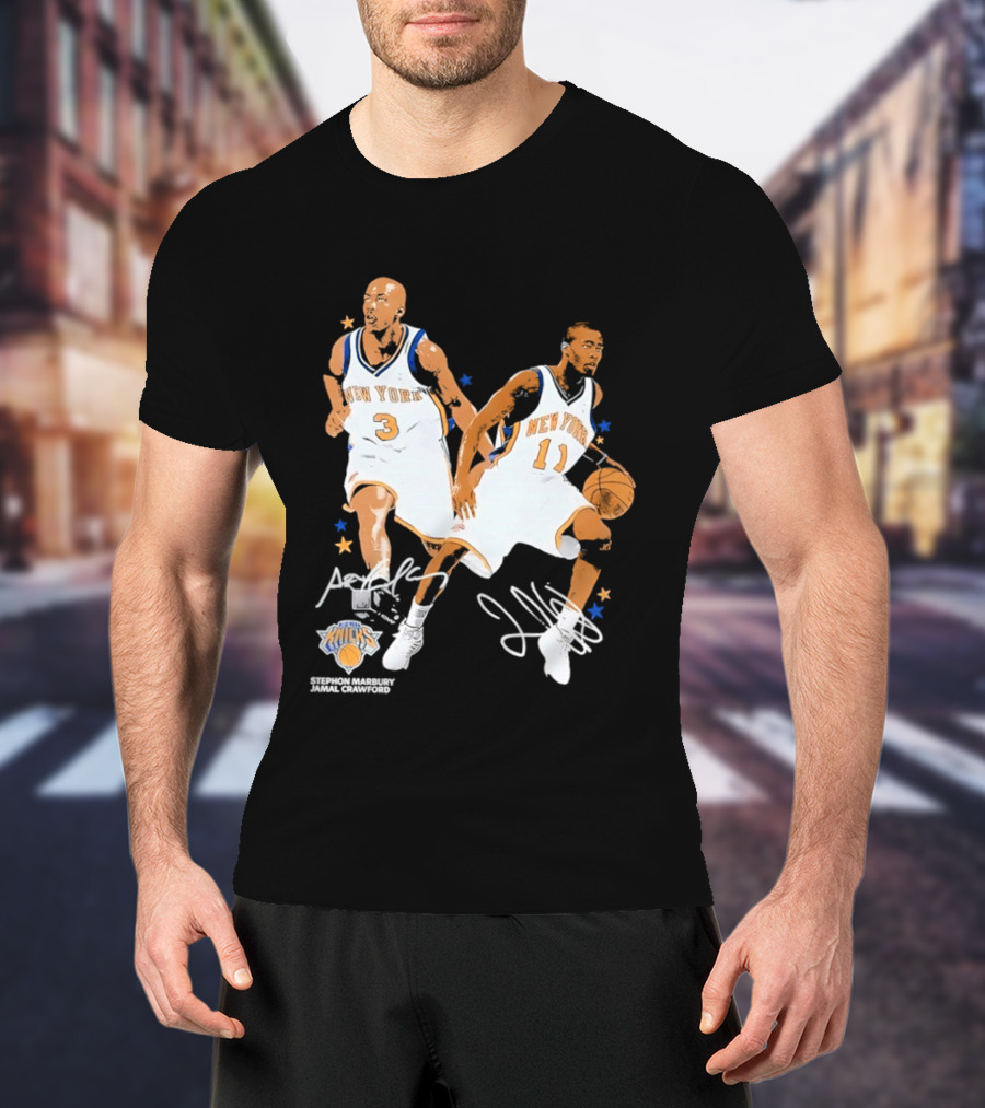 Stephon Marbury Jamal Crawford New York Knicks 3 11 Signatures T-Shirt