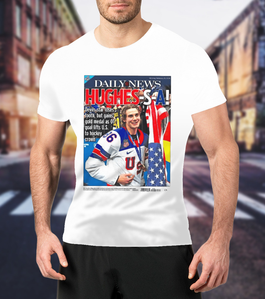 Daily News Jack Hughes S A Gold Medal US Hockey Devil Star T-Shirt