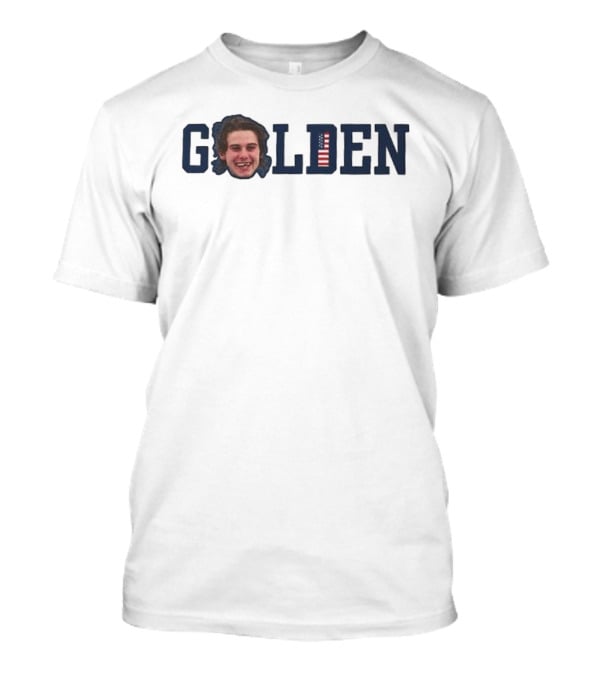 Jack Hughes Golden USA Flag Hockey Smile 2026 T-Shirt