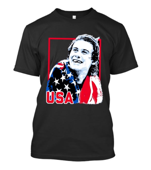 USA Flag Happy Athlete Red Frame American Pride T-Shirt