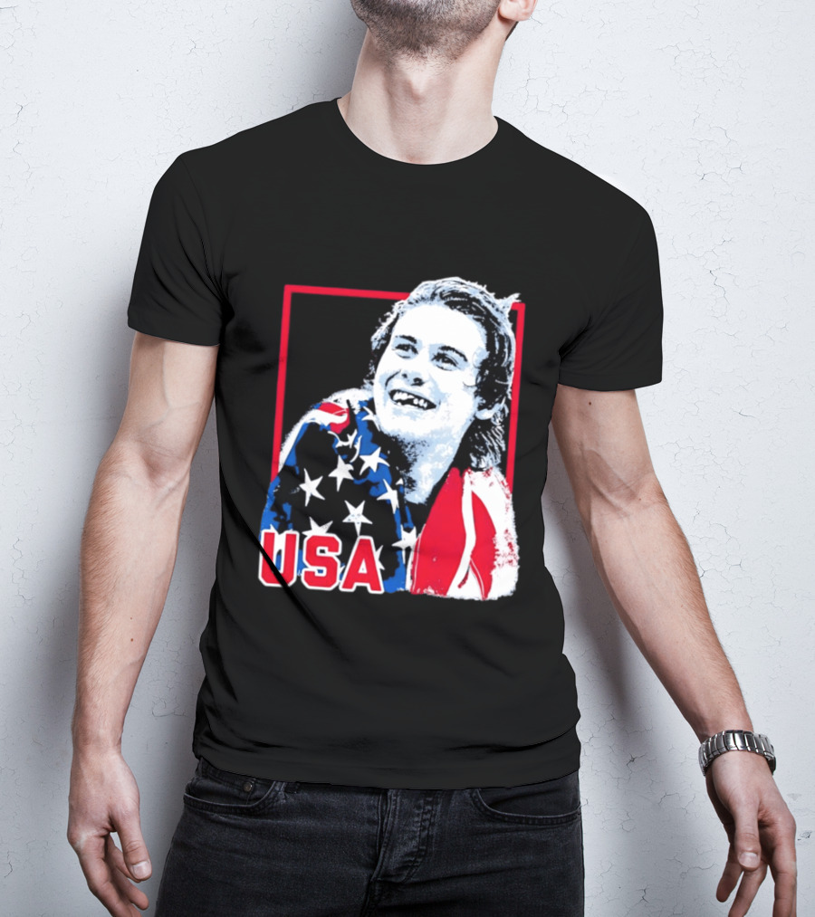 USA Flag Happy Athlete Red Frame American Pride T-Shirt